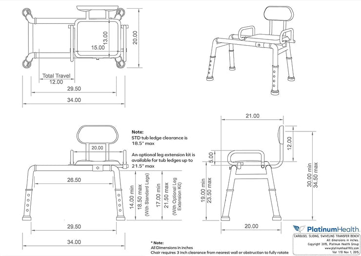 Sliding Shower Chair Tub Transfer Bench with Swivel Seat