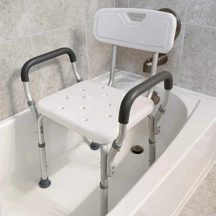 Shower Chair Bath Seat with Padded Arms, Removable Back and Adjustable Legs for Bathtub Safety and Supports Weight up to 350 lbs - Peak Living Shop